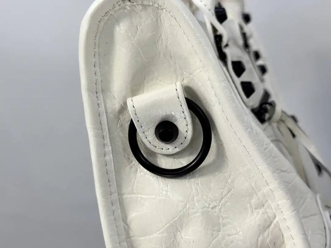 Balenciaga 8414582 Women Le City First Bag in White Arena Storico lambskin Black hardware