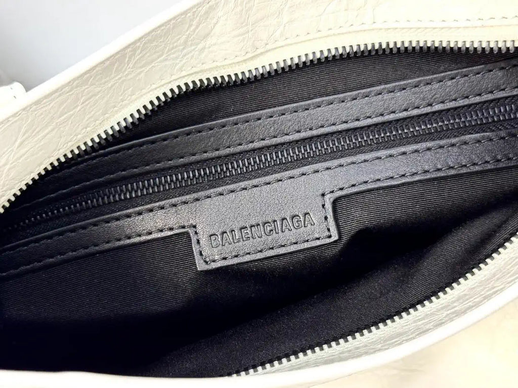 Balenciaga 8414582 Women Le City First Bag in White Arena Storico lambskin Black hardware