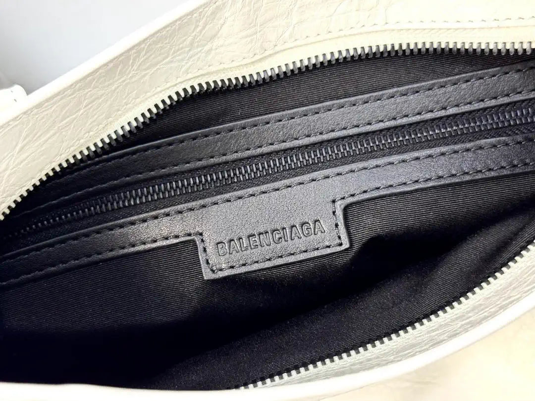 Balenciaga 8414582 Women Le City First Bag in White Arena Storico lambskin Black hardware