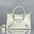 Balenciaga 8414582 Women Le City First Bag in White Arena Storico lambskin Silver hardware