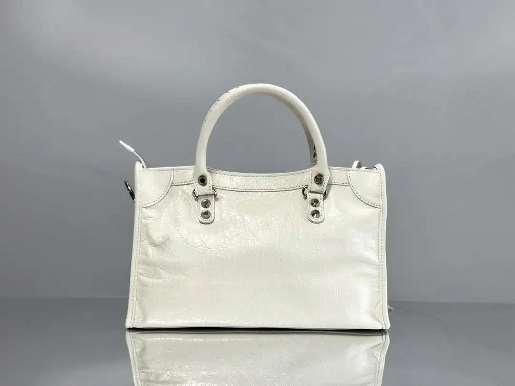 Balenciaga 8414582 Women Le City First Bag in White Arena Storico lambskin Silver hardware