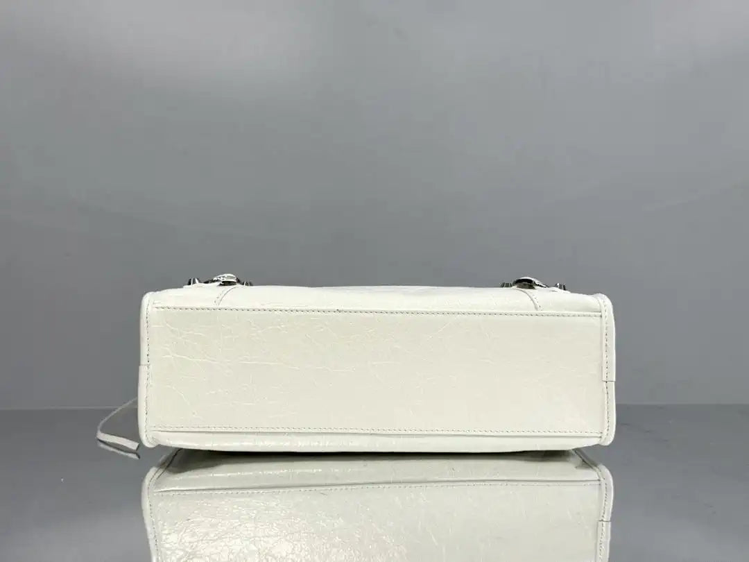 Balenciaga 8414582 Women Le City First Bag in White Arena Storico lambskin Silver hardware