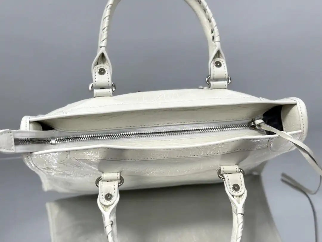 Balenciaga 8414582 Women Le City First Bag in White Arena Storico lambskin Silver hardware