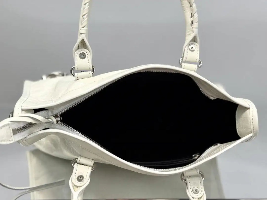 Balenciaga 8414582 Women Le City First Bag in White Arena Storico lambskin Silver hardware