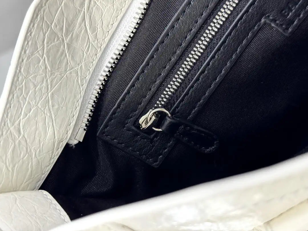 Balenciaga 8414582 Women Le City First Bag in White Arena Storico lambskin Silver hardware