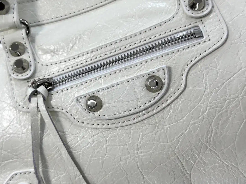 Balenciaga 8414582 Women Le City First Bag in White Arena Storico lambskin Silver hardware