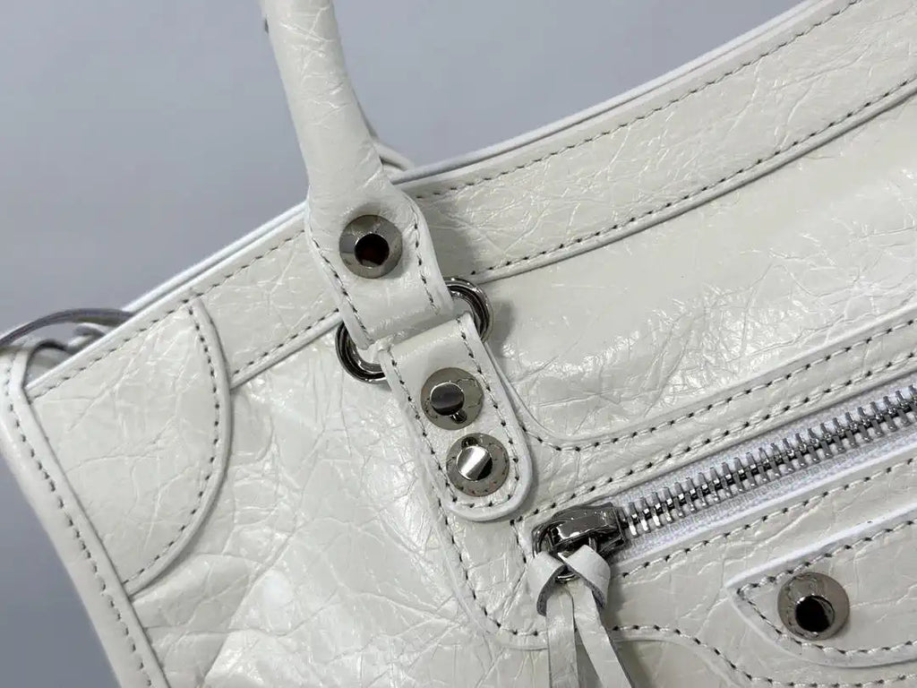 Balenciaga 8414582 Women Le City First Bag in White Arena Storico lambskin Silver hardware