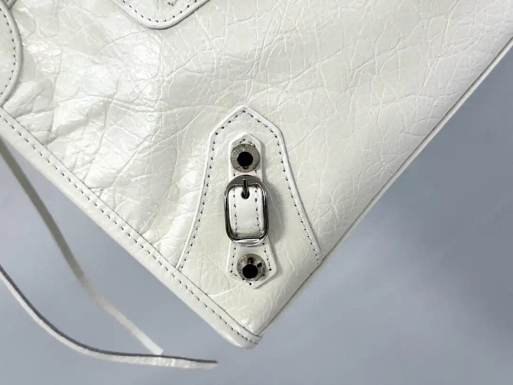 Balenciaga 8414582 Women Le City First Bag in White Arena Storico lambskin Silver hardware