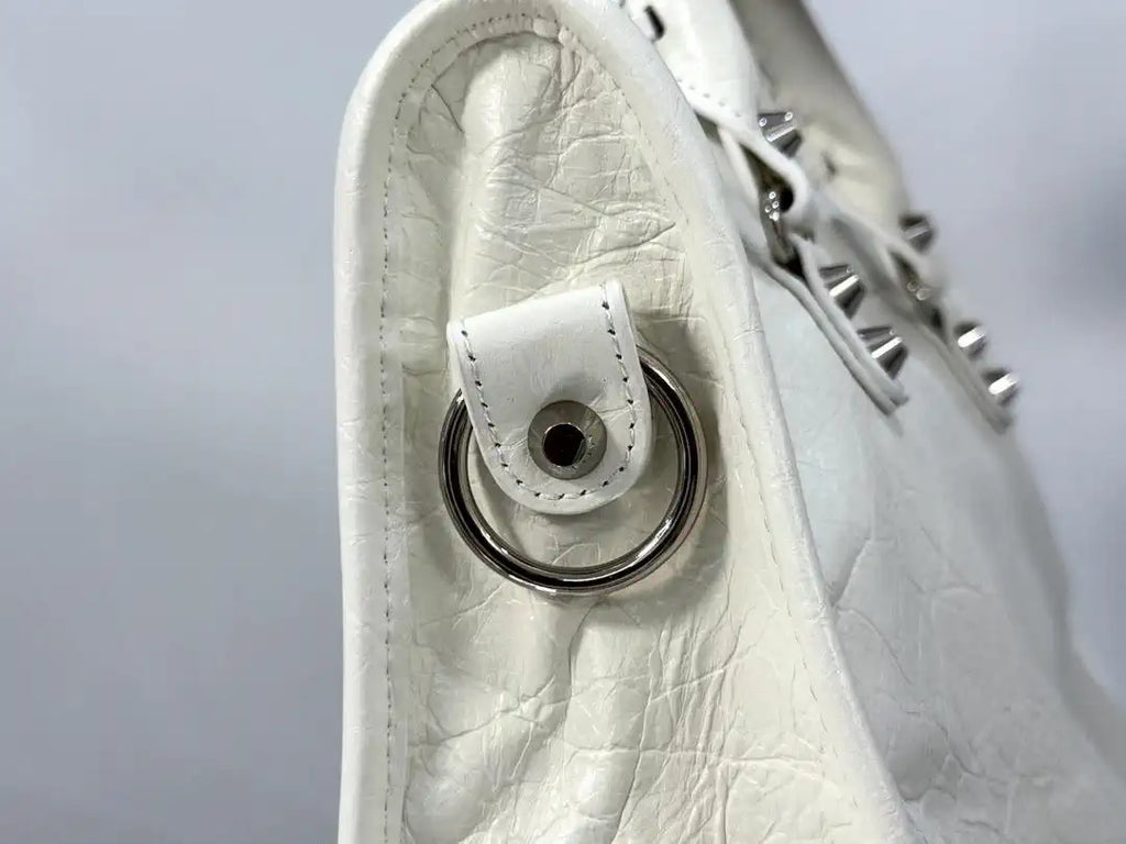 Balenciaga 8414582 Women Le City First Bag in White Arena Storico lambskin Silver hardware