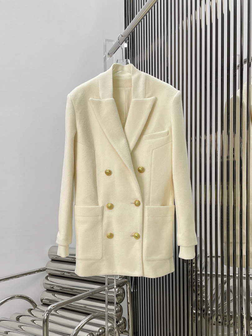 Balmain YH0UB071WB54 Women's Fashion Clothing Long wool coat B73540