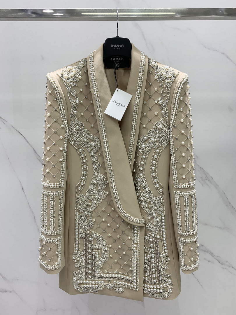 Balmain YH0UB071WB54 Women's Fashion Clothing Pearl Blazer B73541