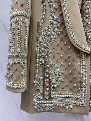 Balmain YH0UB071WB54 Women's Fashion Clothing Pearl Blazer B73541 - S - View 6