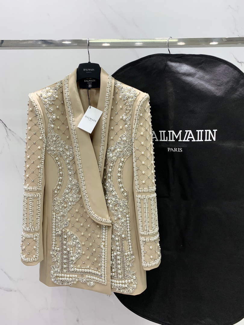 Balmain YH0UB071WB54 Women's Fashion Clothing Pearl Blazer B73541