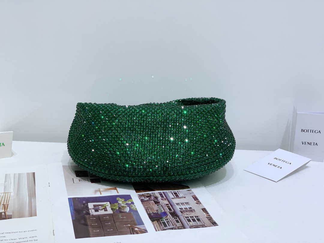 Bottega Veneta BV 651876 mini Jodie Rhinestones Dark Green