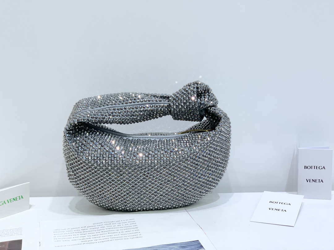 Bottega Veneta BV 651876 mini Jodie Rhinestones Sliver Black