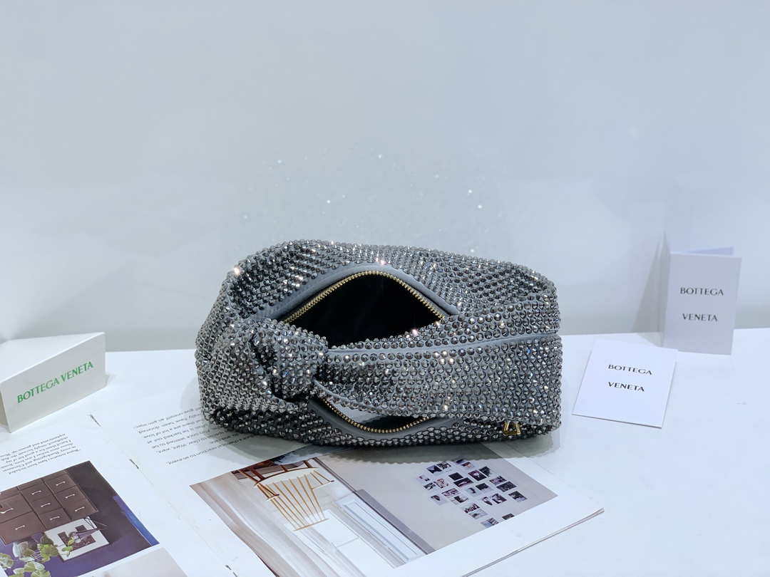 Bottega Veneta BV 651876 mini Jodie Rhinestones Sliver Black