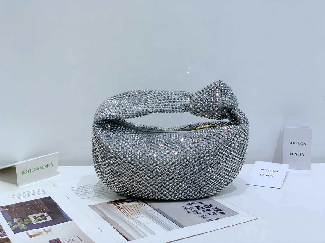 Bottega Veneta BV 651876 mini Jodie Rhinestones Sliver White