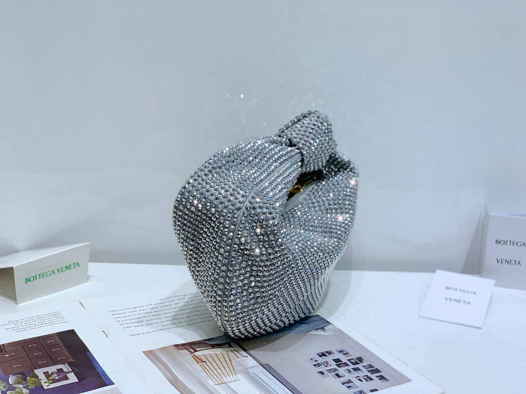 Bottega Veneta BV 651876 mini Jodie Rhinestones Sliver White