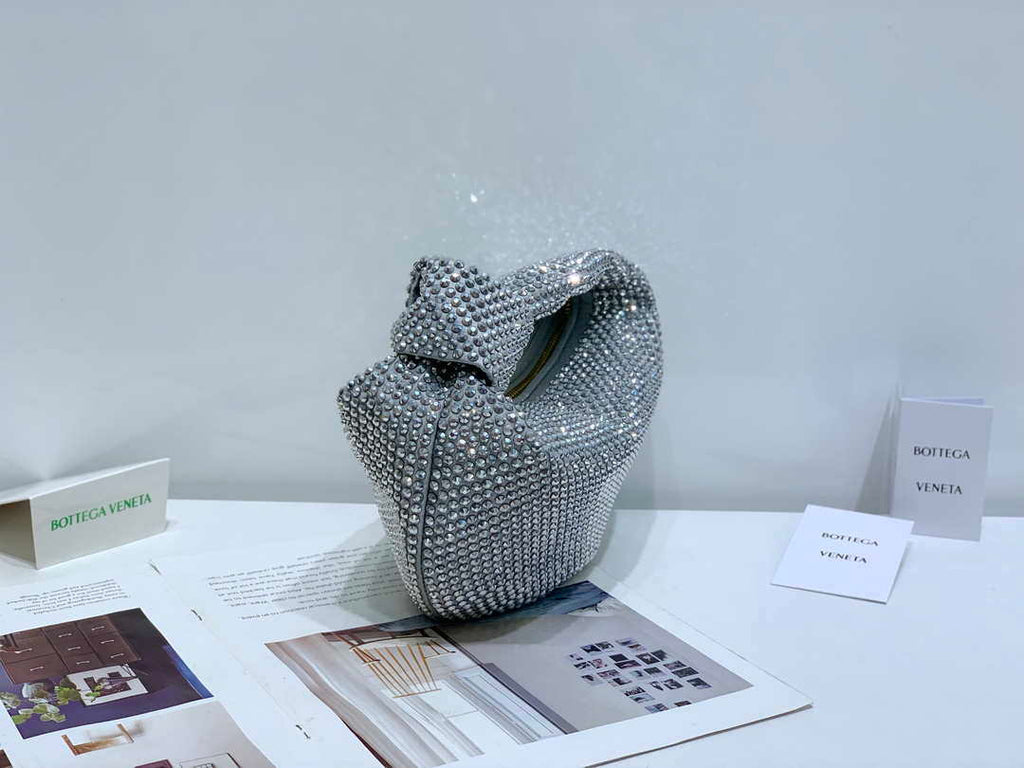 Bottega Veneta BV 651876 mini Jodie Rhinestones Sliver White