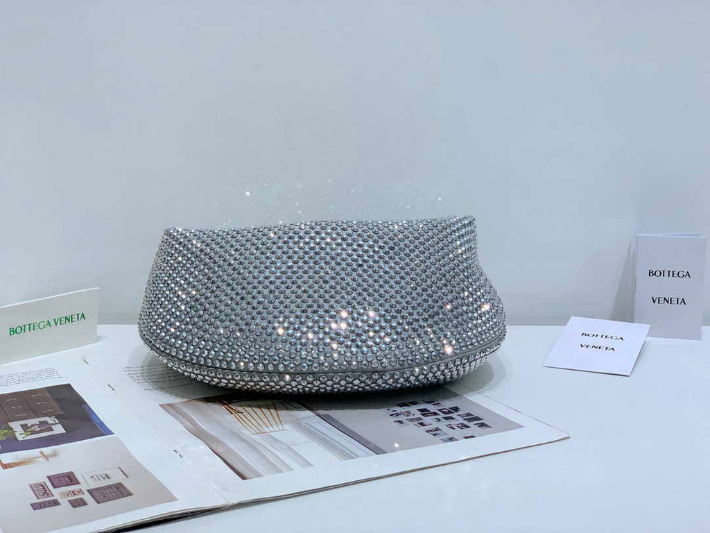 Bottega Veneta BV 651876 mini Jodie Rhinestones Sliver White