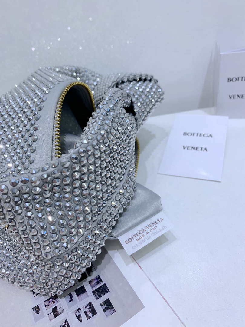 Bottega Veneta BV 651876 mini Jodie Rhinestones Sliver White
