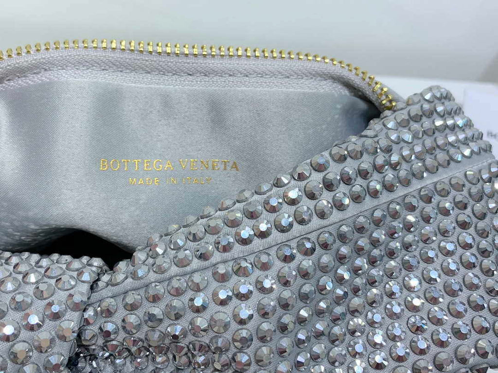 Bottega Veneta BV 651876 mini Jodie Rhinestones Sliver White