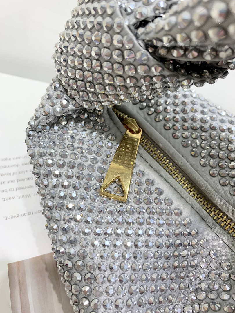 Bottega Veneta BV 651876 mini Jodie Rhinestones Sliver White