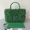 Bottega Veneta BV 652867 Arco Tote Intreccio shearling Dark Green - Default Title - View 1