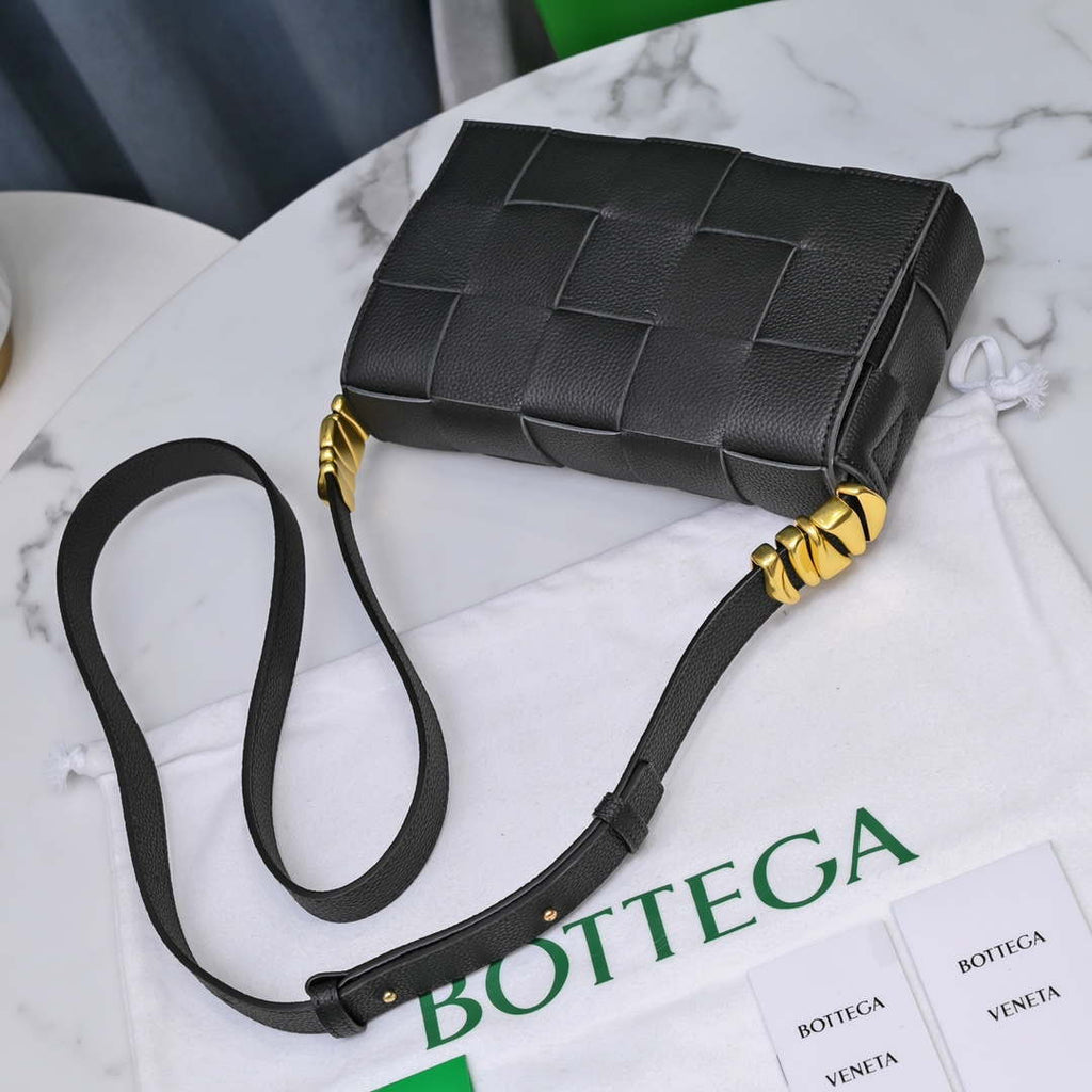 Bottega Veneta BV 666870 Cassette Intreccio grained leather cross-body bag Black