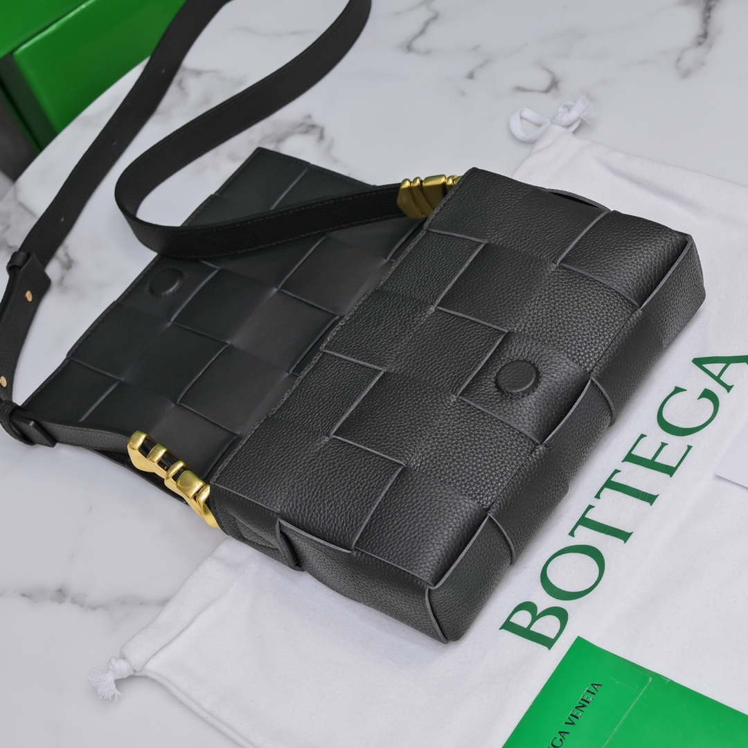 Bottega Veneta BV 666870 Cassette Intreccio grained leather cross-body bag Black - Default Title - View 5