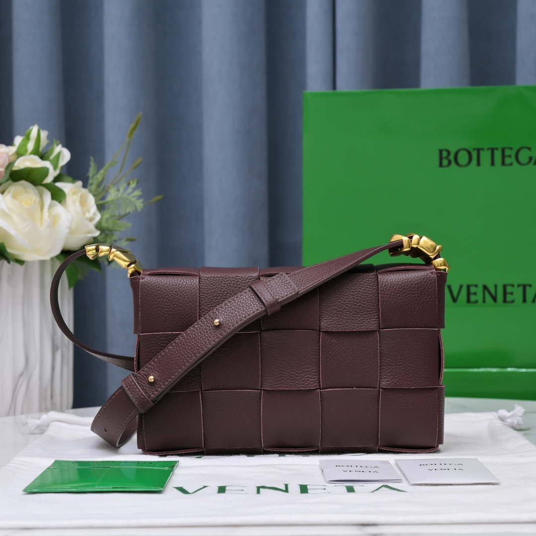 Bottega Veneta BV 666870 Cassette Intreccio grained leather cross-body bag Wine Red - Default Title - View 1