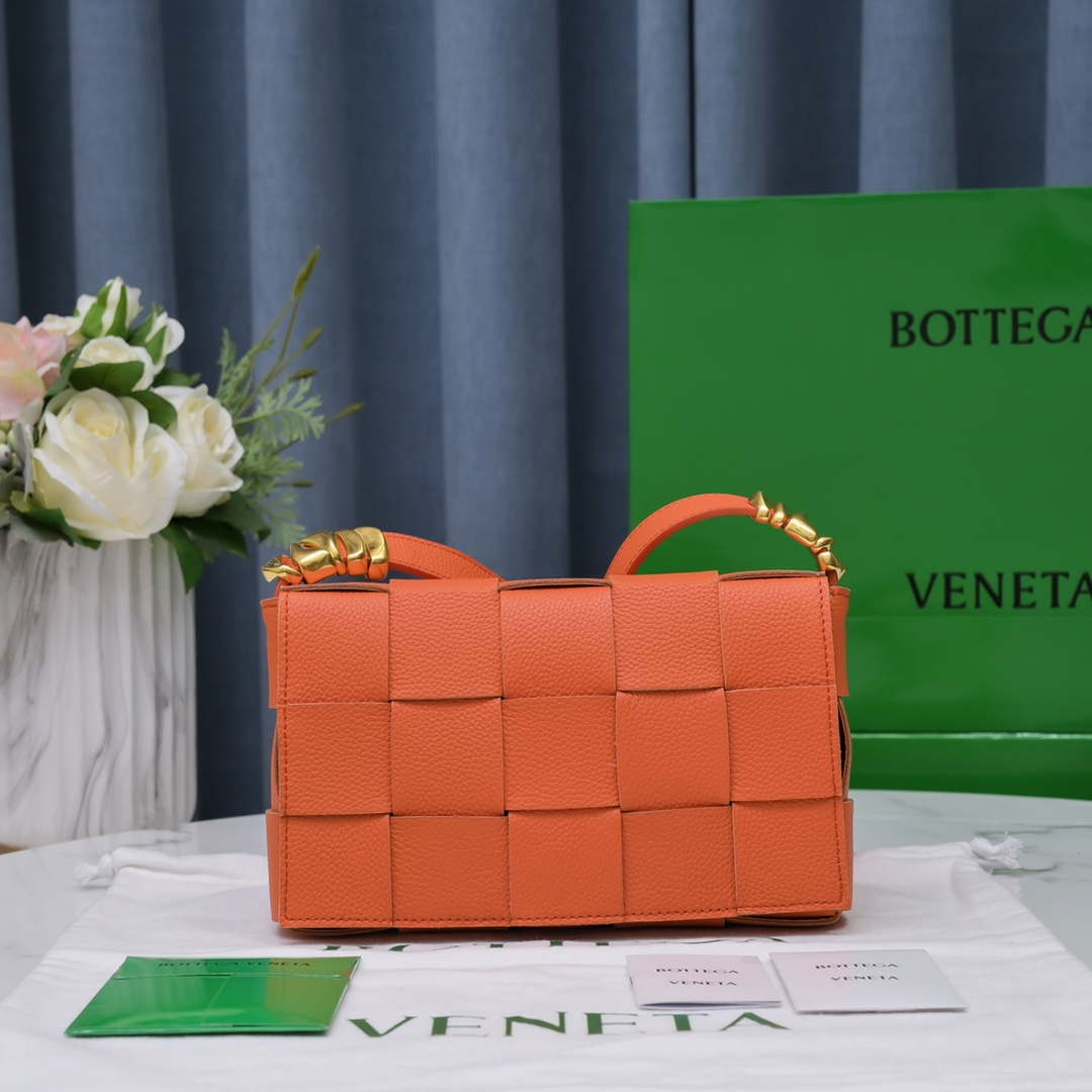 Bottega Veneta BV 666870 Cassette Intreccio grained leather cross-body bag Orange - Default Title - View 1