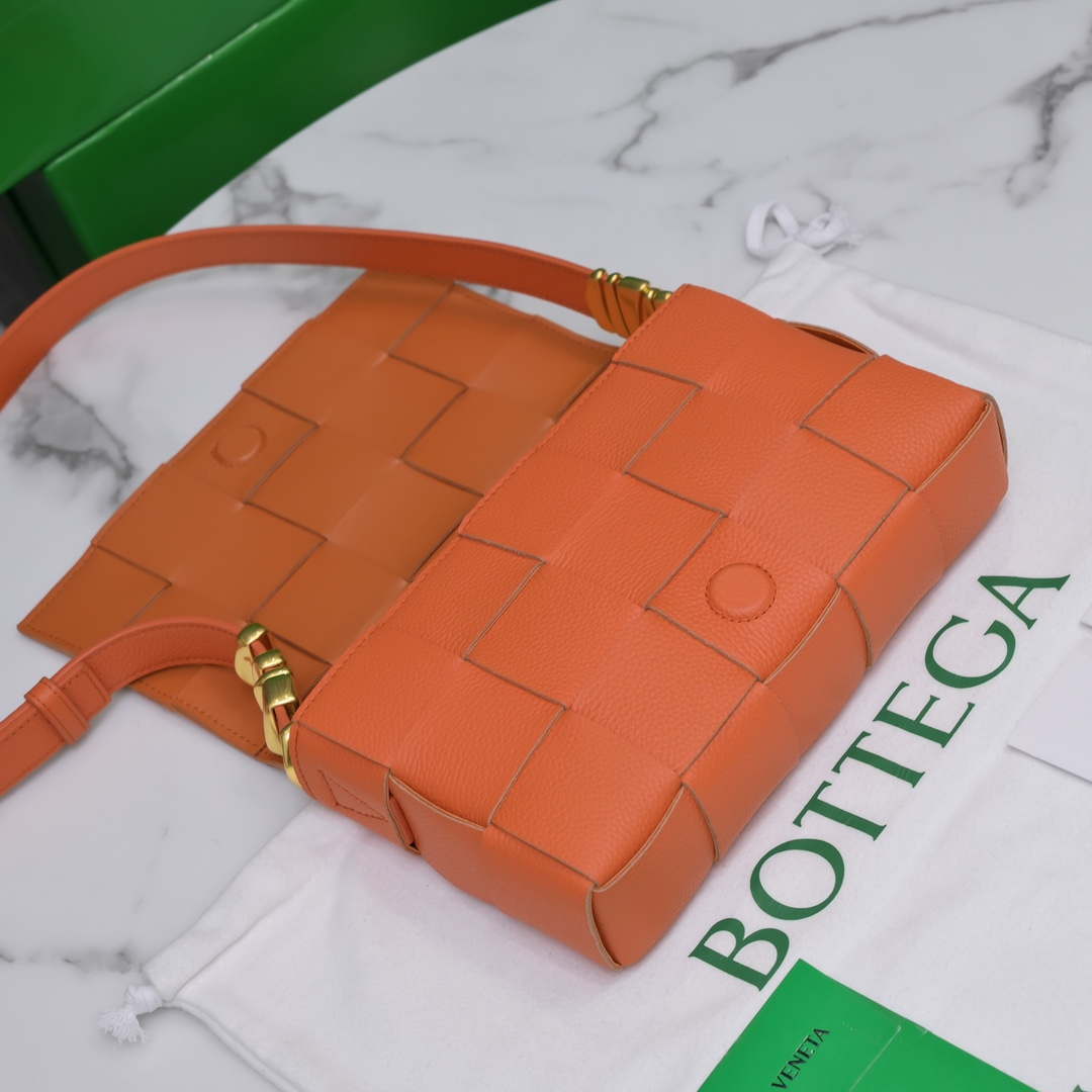 Bottega Veneta BV 666870 Cassette Intreccio grained leather cross-body bag Orange - Default Title - View 4