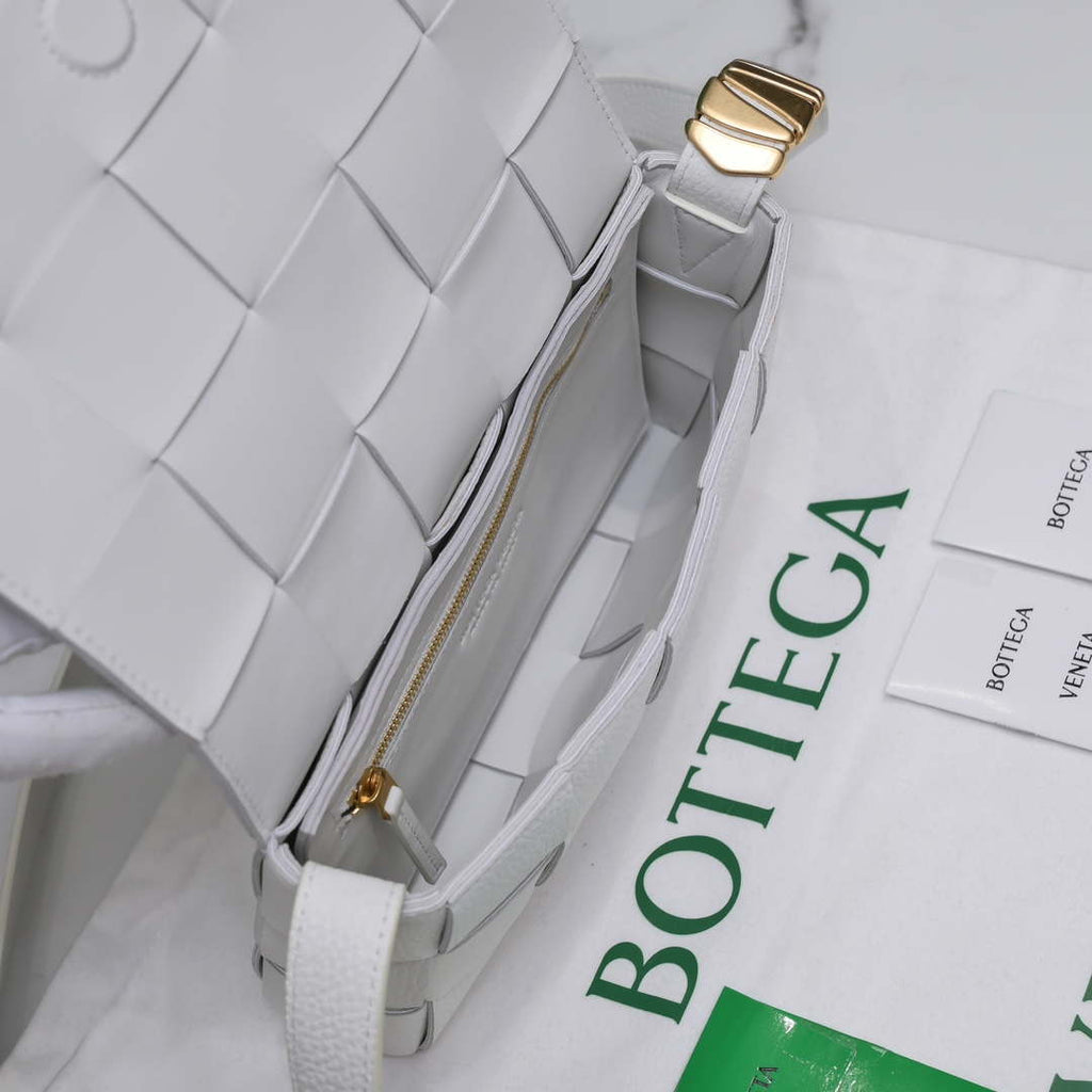 Bottega Veneta BV 666870 Cassette Intreccio grained leather cross-body bag White