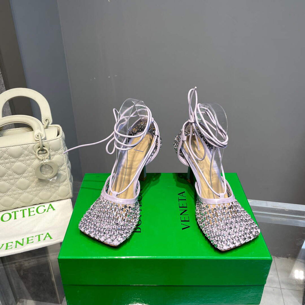 Bottega Veneta BV 667206 Rhinestone mesh and leather sandals V0GU11015