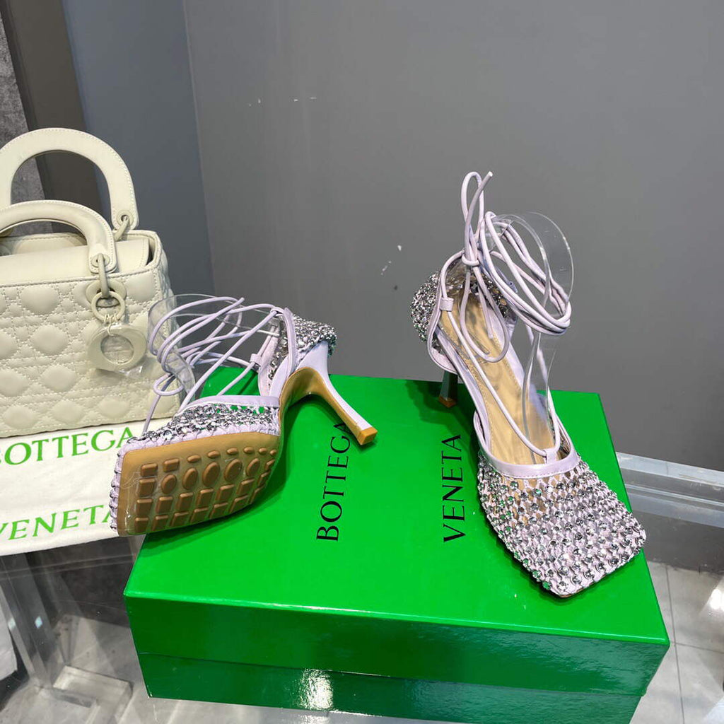 Bottega Veneta BV 667206 Rhinestone mesh and leather sandals V0GU11015