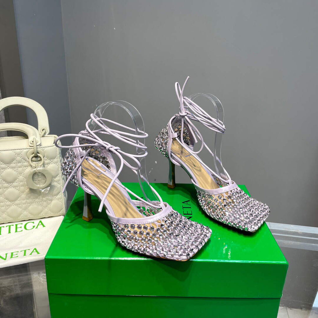 Bottega Veneta BV 667206 Rhinestone mesh and leather sandals V0GU11015