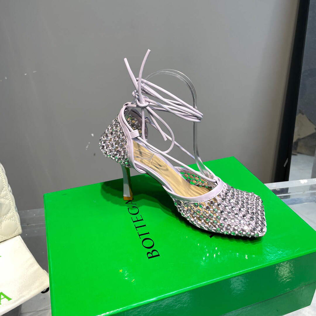 Bottega Veneta BV 667206 Rhinestone mesh and leather sandals V0GU11015
