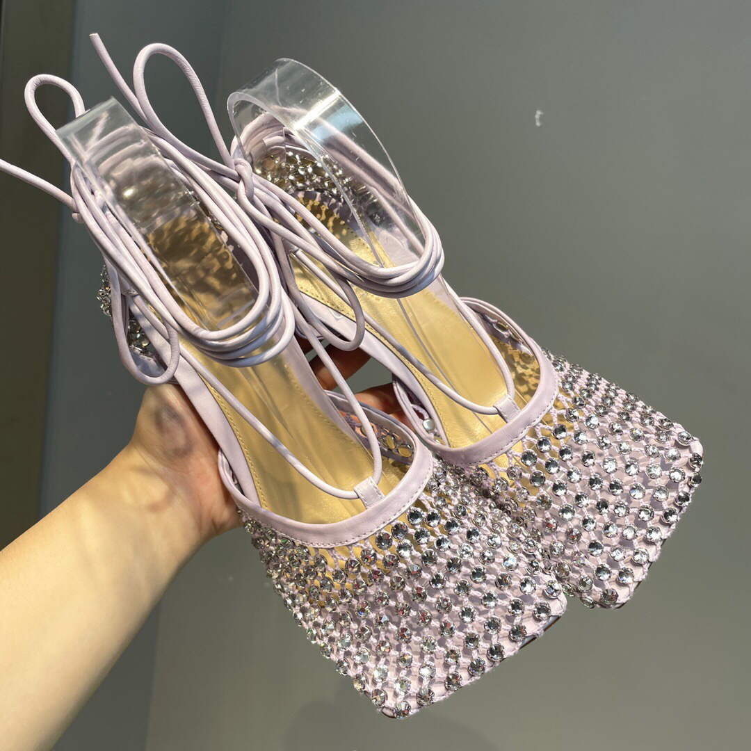 Bottega Veneta BV 667206 Rhinestone mesh and leather sandals V0GU11015