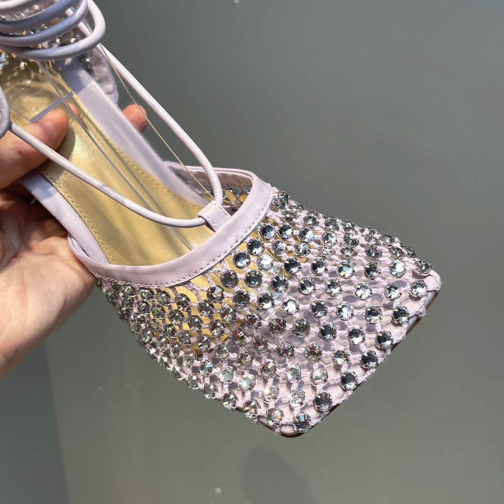 Bottega Veneta BV 667206 Rhinestone mesh and leather sandals V0GU11015