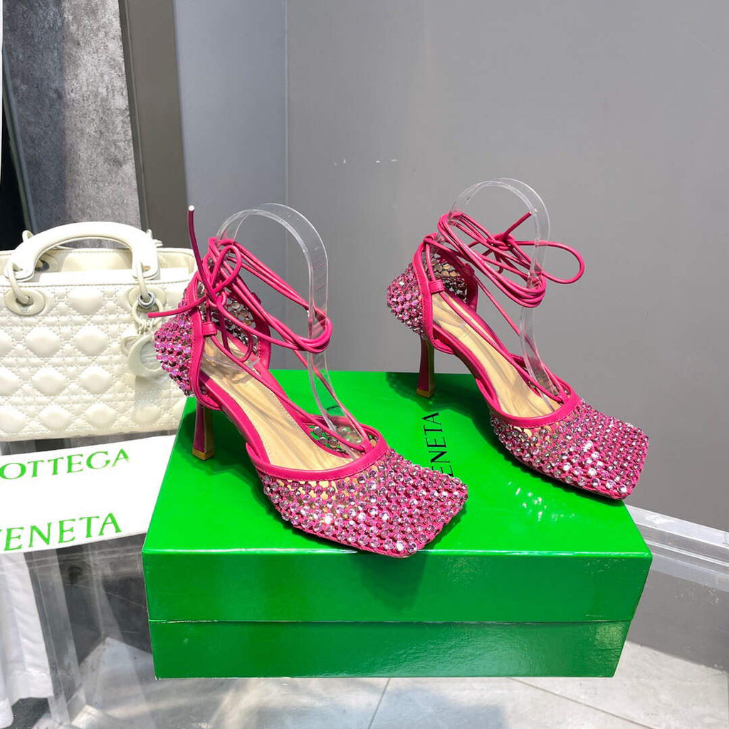 Bottega Veneta BV 667206 Rhinestone mesh and leather sandals V0GU11016