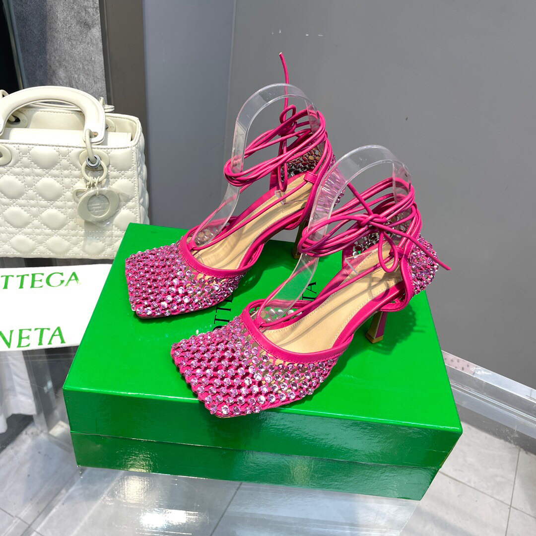 Bottega Veneta BV 667206 Rhinestone mesh and leather sandals V0GU11016