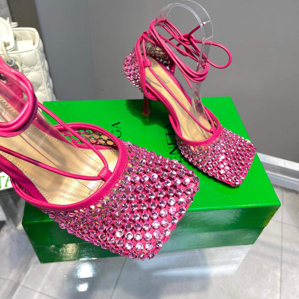 Bottega Veneta BV 667206 Rhinestone mesh and leather sandals V0GU11016