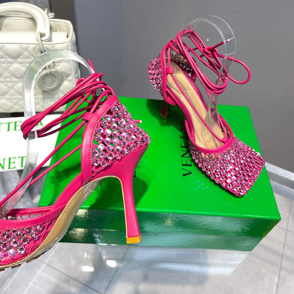 Bottega Veneta BV 667206 Rhinestone mesh and leather sandals V0GU11016