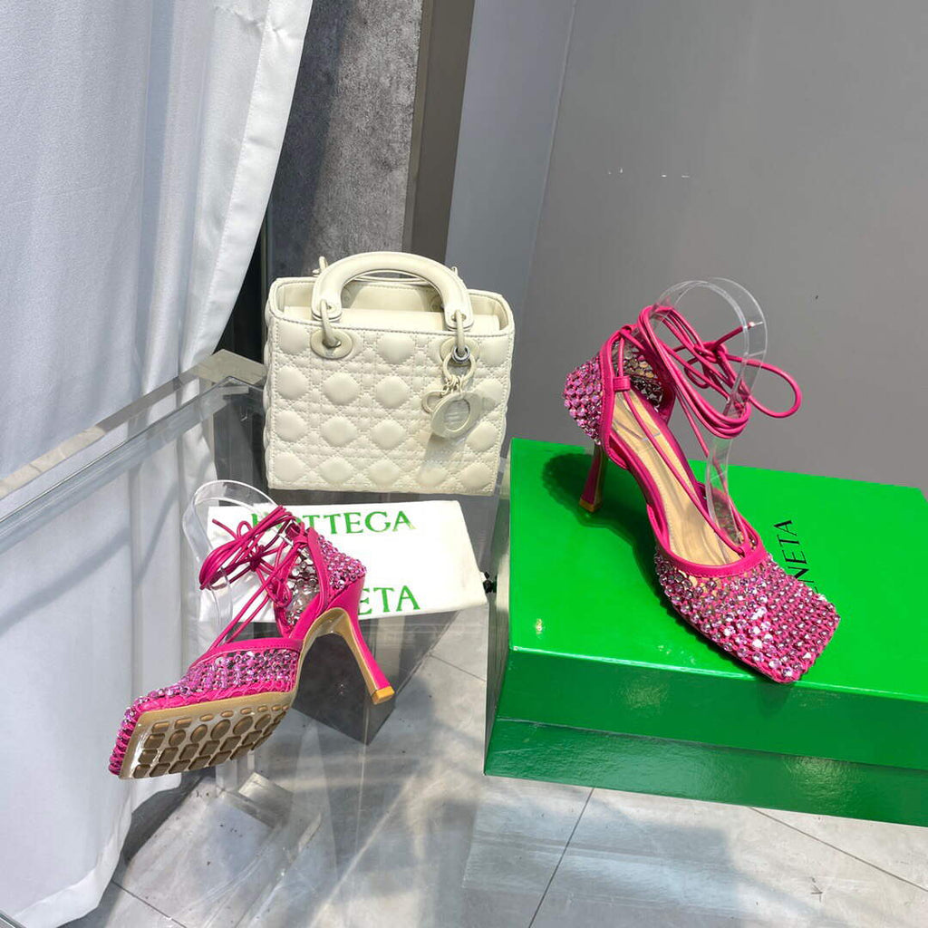 Bottega Veneta BV 667206 Rhinestone mesh and leather sandals V0GU11016