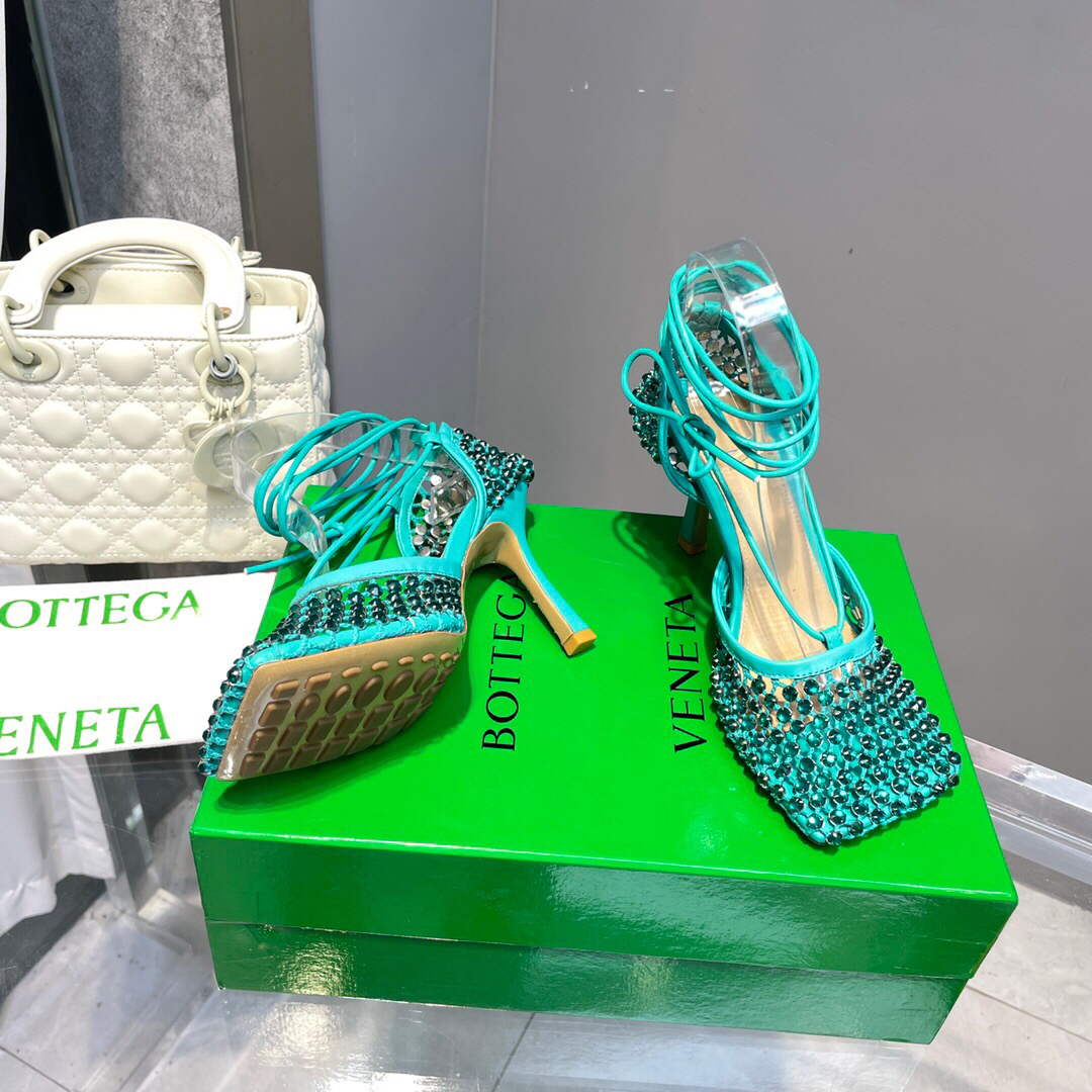 Bottega Veneta BV 667206 Rhinestone mesh and leather sandals V0GU11017