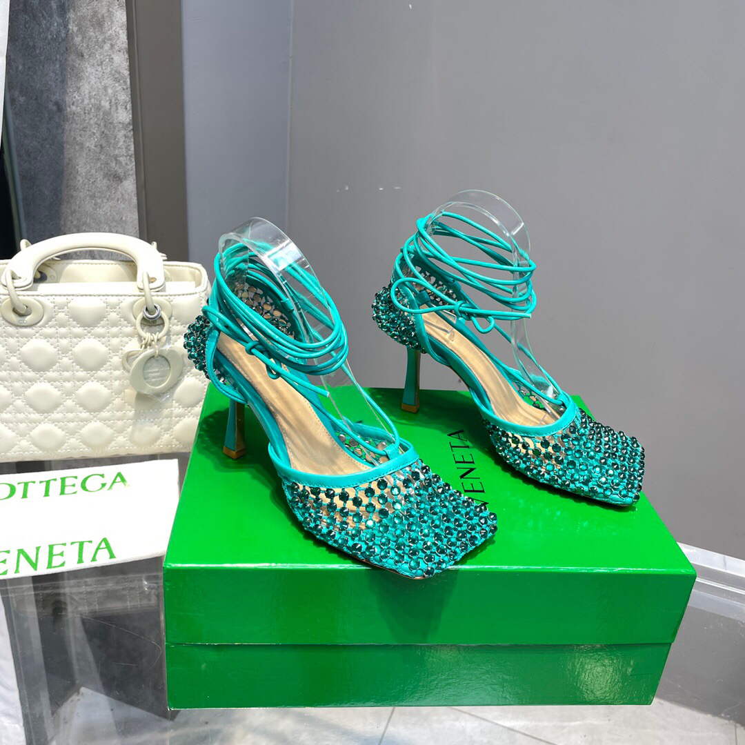 Bottega Veneta BV 667206 Rhinestone mesh and leather sandals V0GU11017