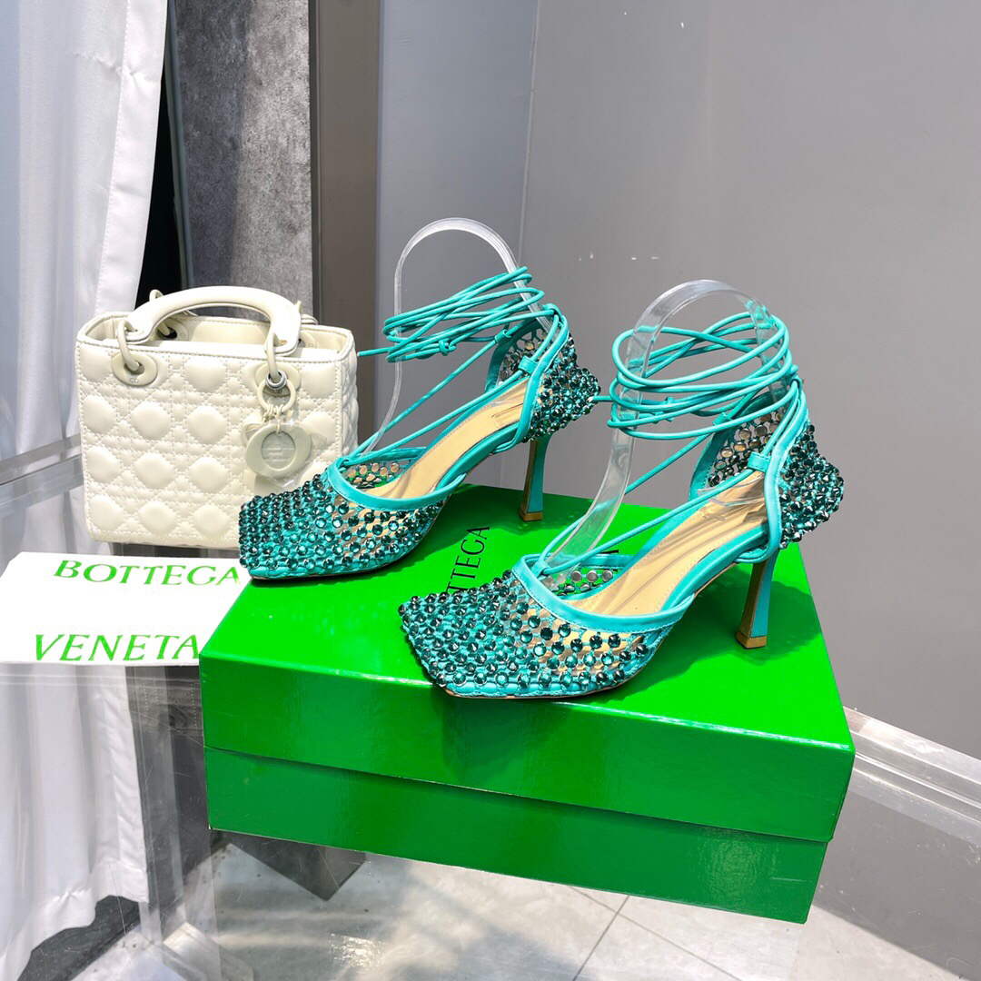 Bottega Veneta BV 667206 Rhinestone mesh and leather sandals V0GU11017