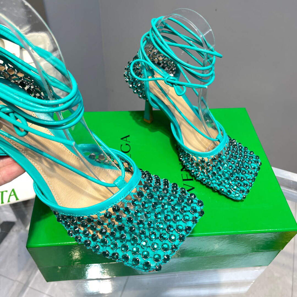 Bottega Veneta BV 667206 Rhinestone mesh and leather sandals V0GU11017