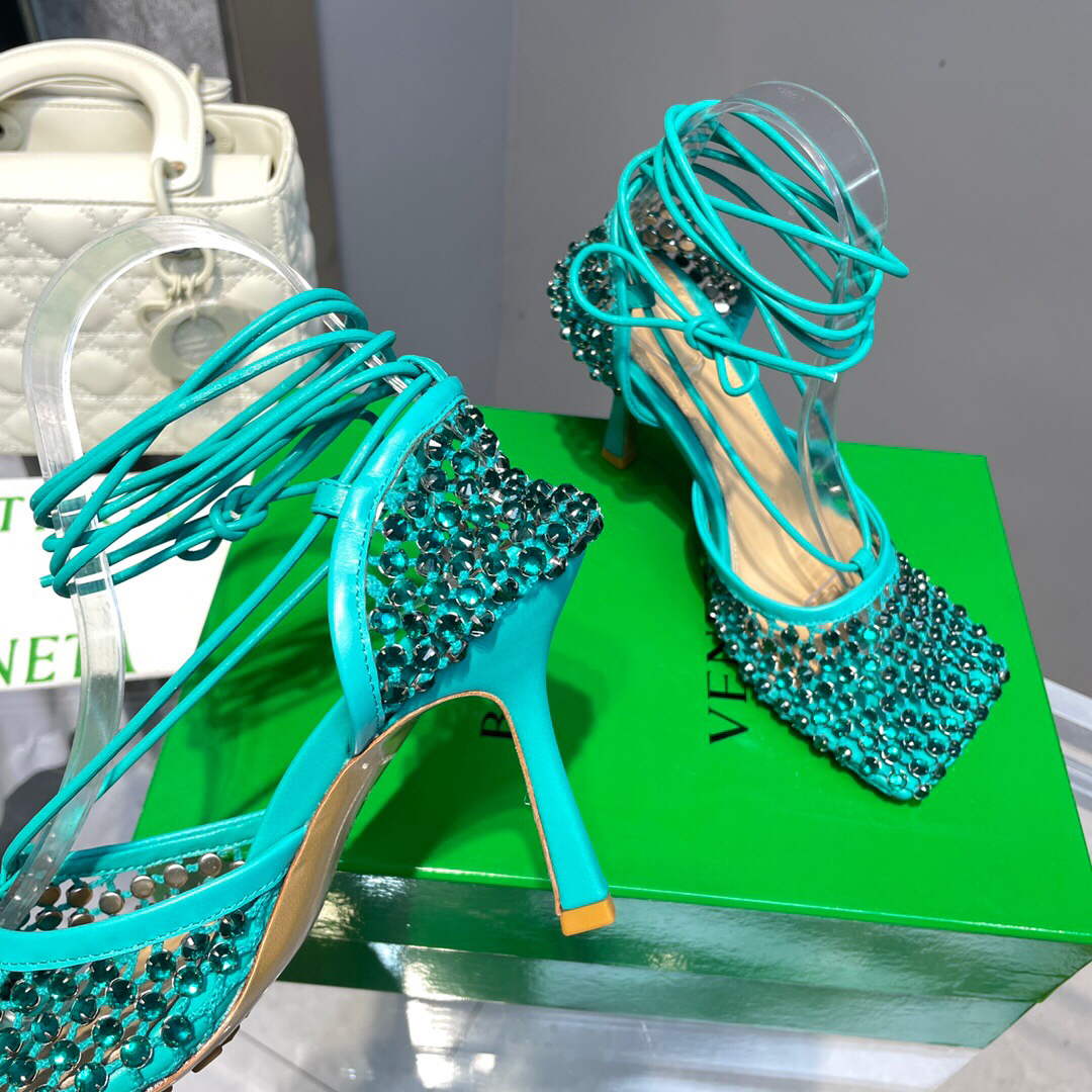 Bottega Veneta BV 667206 Rhinestone mesh and leather sandals V0GU11017